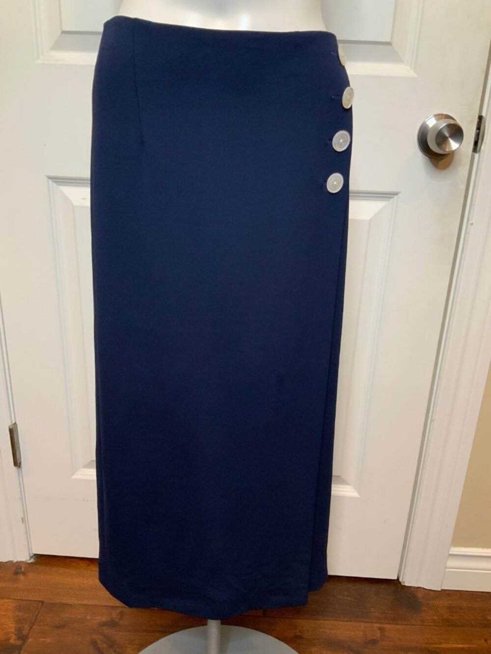 Ralph Lauren Purple Label Navy Blue Iridescent Button Midi Skirt, Size 10